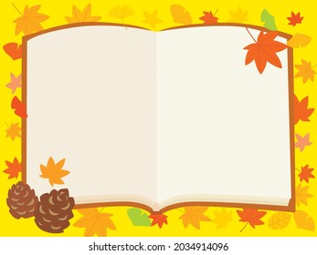 Background of the book on autumn colored leaves. This is an illustration of autumn of reading.