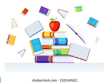 Background with books. Education or bookstore illustration in flat design style.