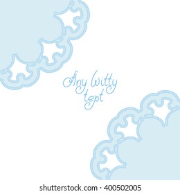 Background border frame with lace contour isolated on blue fond. Space for text can be used for invitations, promotional poster or greeting cards. Vector illustration eps