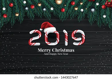 Background with Border of Realistic Looking Christmas Tree Branches Decorated with Berries