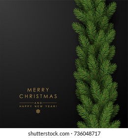 Background with Border of Realistic Looking Christmas Tree Branches and Season Wishes.
