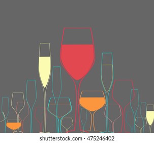 Background Bottle Ilustration.Alcoholic Bar Menu.Design for Party.Template for Menu Card.Wine List Design.Suitable for Poster.Card Cocktail Party.Bottle of Wine Vector.