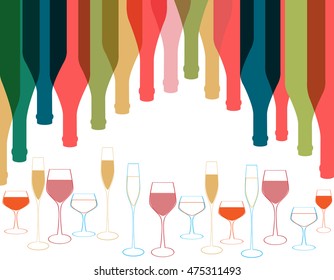 Background Bottle Ilustration.Alcoholic Bar Menu.Design for Party.Template for Menu Card.Wine List Design.Suitable for Poster.Card Cocktail Party.Bottle of Wine Vector.