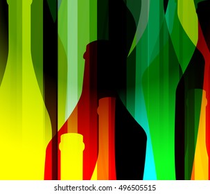 Background Bottle Ilustration.Alcoholic Bar Menu.Design for Party.Template for Menu Card.Wine List Placard.Suitable for Poster.