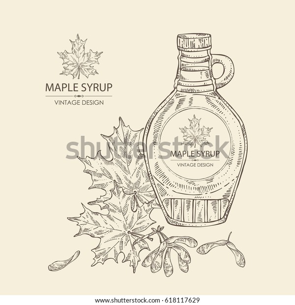 Background Bottle Maple Syrup Maple Leaves Stock Vector (Royalty Free ...