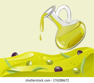 background with a bottle of olive oil. vector illustration