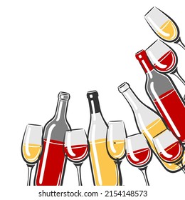 Background with bottles and glasses of wine. Image for restaurants and bars.