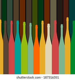 Background with bottles ,pattern with wine bottles and glasses ,set of colorful bottle on background.