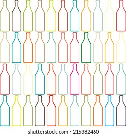 Background with bottles ,seamless pattern with wine bottles and glasses ,set of colorful bottle on background.