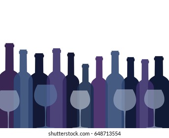 Background with bottles of wine and glasses. Vector illustration.