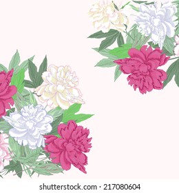 Background with bouquet  pink and white peonies.Vector illustration