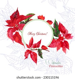 Background  with bouquet of poinsettia. Vector watercolor illustration