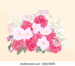 Background bouquet of roses and orchid vector illustration