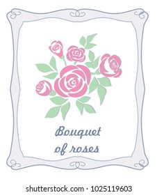 Background with bouquet of roses. Vector background with a bouquet of roses in a frame.