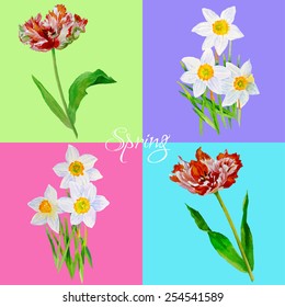 Background with bouquet of tulips.Vector Illustration