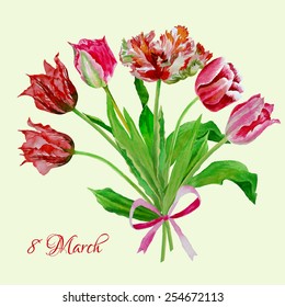 Background with bouquet of tulips.Vector Illustration