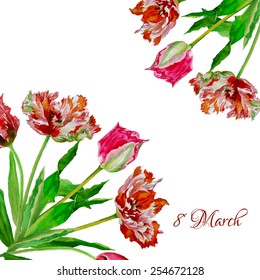 Background with bouquet of tulips.Vector Illustration