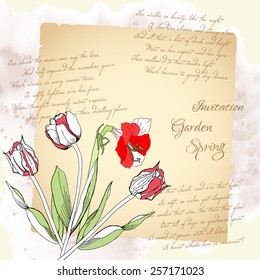 Background with bouquet of tulips.Vector Illustration