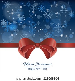 Background with bow, stars, snowflake and blurry light 