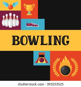 Background with bowling items. Image for advertising booklets, banners and flayers.
