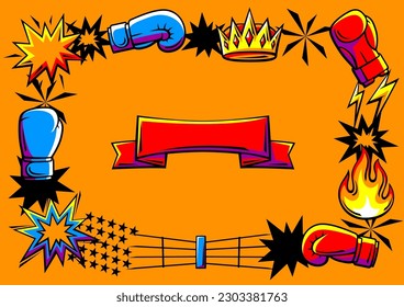 Background with boxing items. Box club illustration. Sport image in cartoon style.