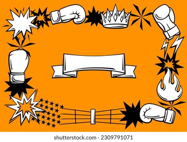 Background with boxing items. Box club illustration. Sport image in cartoon style.