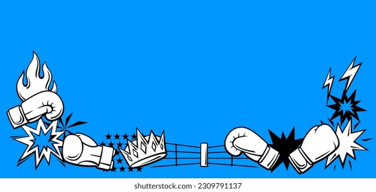 Background with boxing items. Box club illustration. Sport image in cartoon style.