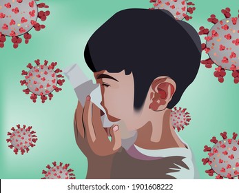 Background of A boy sneezes cold sick and holds tissue paper