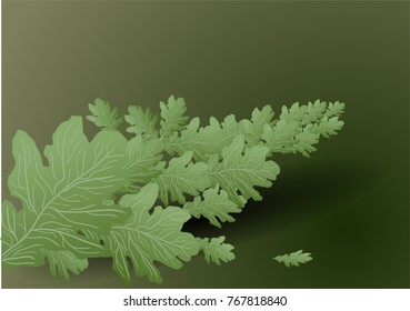background with branch of green oak leaves. 