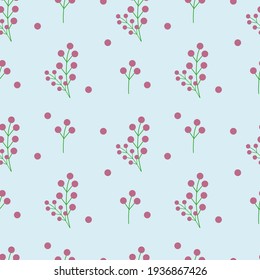 Background with a branch of red berries on a blue background. Wallpaper. Seamless vector illustration.