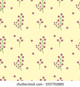 Background with a branch of red berries on a yellow background. Wallpaper. Seamless vector illustration.
