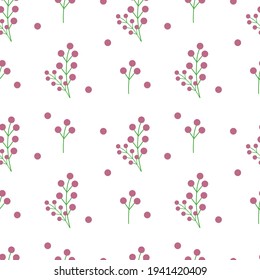 Background with a branch of red berries on a white background. Wallpaper. Seamless vector illustration.