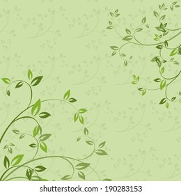 Background with branches and leaves in green