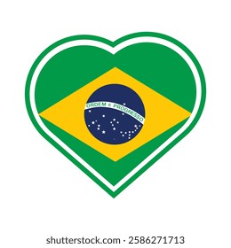 Background Brazil Flag Heart Glossy Button. Love Brazil flag.