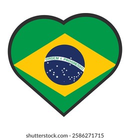 Background Brazil Flag Heart Glossy Button. Love Brazil flag.