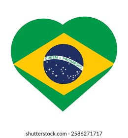 Background Brazil Flag Heart Glossy Button. Love Brazil flag.