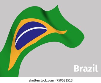 Background with Brazil wavy flag on grey backdrop, vector illustration