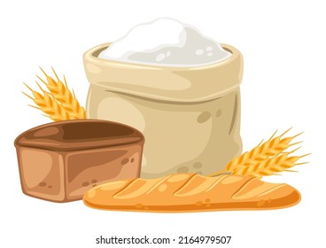 Background with bread and all for baking. Image for bakeries and groceries. Healthy food.