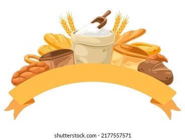 Background with bread and all for baking. Image for bakeries and groceries. Healthy food.