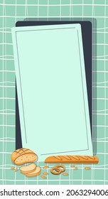 Background of bread and other baked goods. Vector illustration. Design for bakery and cafe