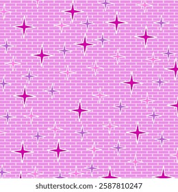 Background Brick Pink With Star Pink And Purple