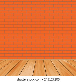 Background with bricks and wooden floor