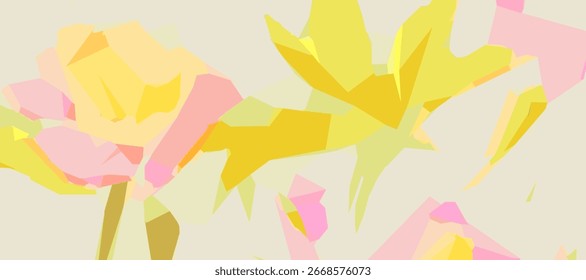 Background with bright abstract flowers with space for text. Geometric vector illustration.