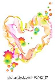 Background with bright abstract heart, flowers and butterfly, vector, eps10
