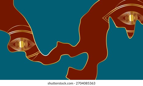 Background of Bright Abstract Organic Shapes with Golden Outlines