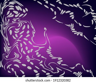 Antecedentes. Púrpura abstracto brillante, patrón con varios garabatos blancos. Plantilla vectorial para diseño web, postcard, valentina, presentación de producto, plinth show.