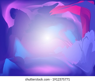 Background. Bright abstract purple, pink, blue pattern with gradient and white glow. Fluid doodle multicolored smudge. Vector template for web design, postcard, valentine, product presentation, show.