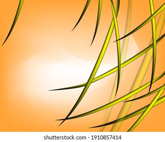 Background. Bright abstract yellow, orange pattern with tropical volumetric systems. Vector template for web design, postcard, valentine, product presentation, show plinth.