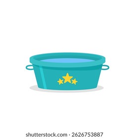 Background of bright beach with blue sky and isolated green shovel in sand child fun vacation object for summertime trip and plastic play full pail for recreation and digging activity

