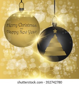 Background with bright Christmas balls. Christmas card. Merry christmas happy new year, circle shape